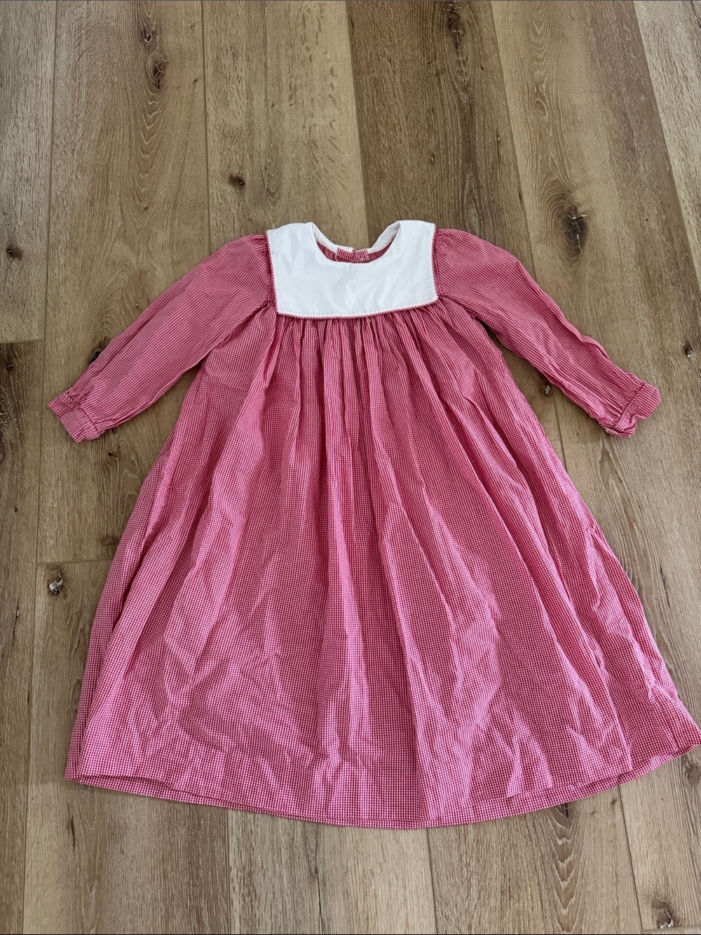 Little English | Red Gingham Long-Sleeve Dress with White Bib | size 6X